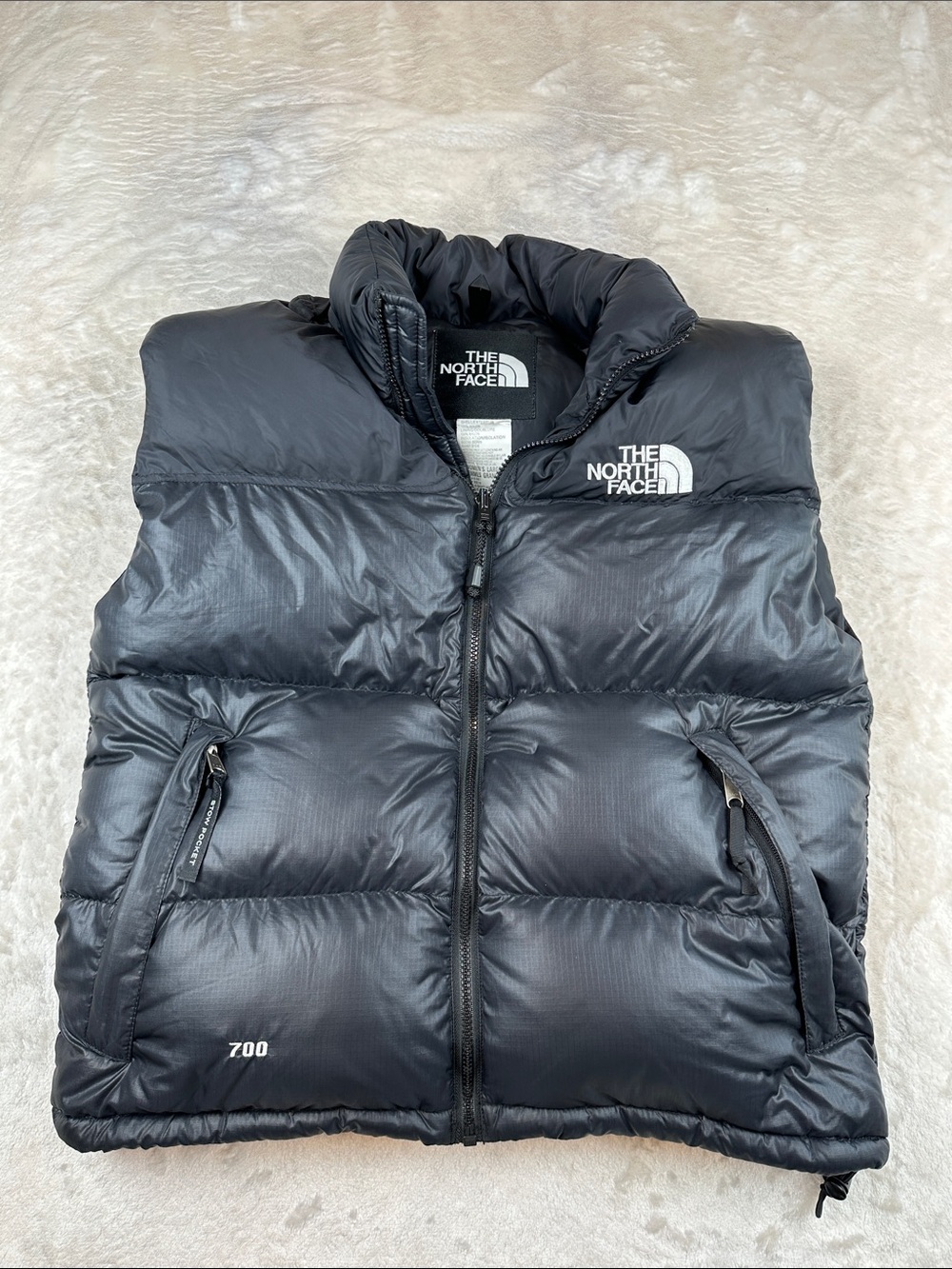 The North Face Nuptse 700 Goose Down Puffer Vest Womens L Gray Black Vintage